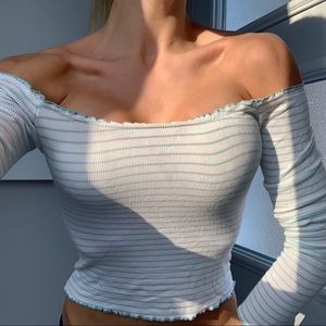 2 for 10$ Garage Small off the Shoulders top White and Turquoise